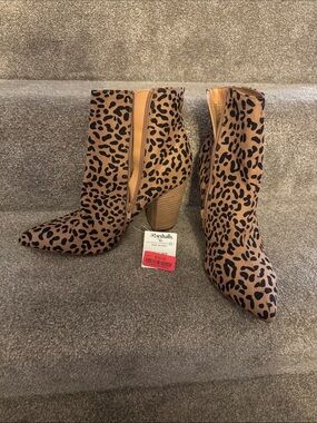 Leopard Print Pointed Toe Ankle Boots - Tan/Black